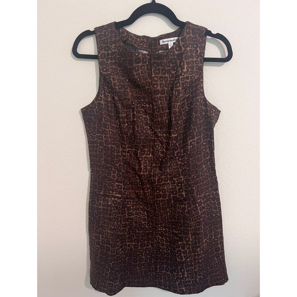Reformation Brown Mini Dress – Sleeveless Y2K Animal Print Size 4